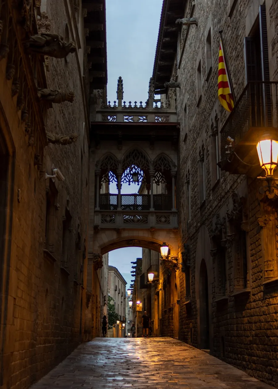 Callejón del el Gòtic con puente gótico, Barcelona