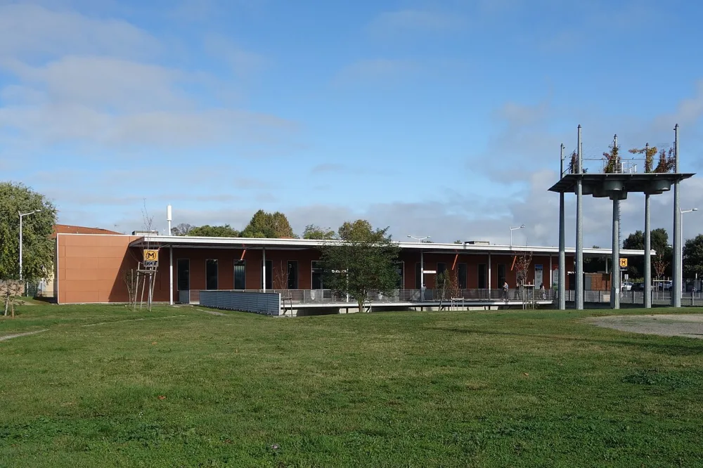 The Argoulets metro A station seen from the green lawn of the area, east of Toulouse