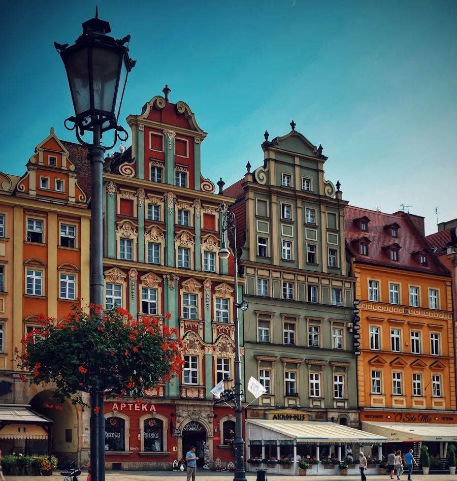 Tenement buildings and a tram line in Ołbin